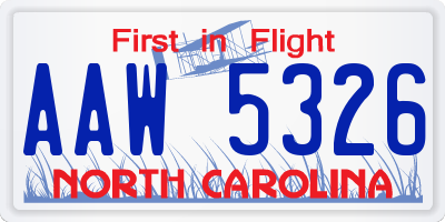NC license plate AAW5326