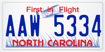 NC license plate AAW5334