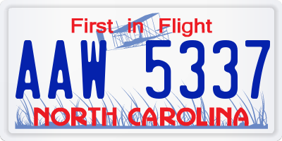 NC license plate AAW5337