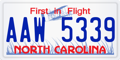 NC license plate AAW5339