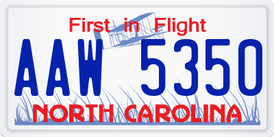 NC license plate AAW5350