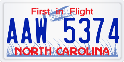 NC license plate AAW5374