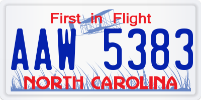 NC license plate AAW5383