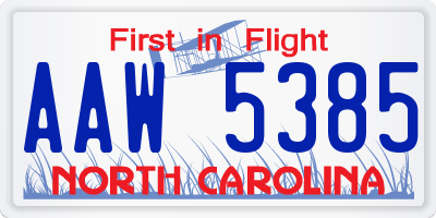 NC license plate AAW5385