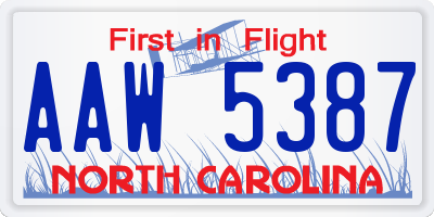 NC license plate AAW5387