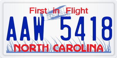 NC license plate AAW5418