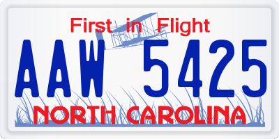 NC license plate AAW5425