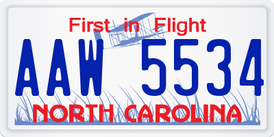NC license plate AAW5534