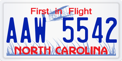 NC license plate AAW5542