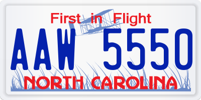 NC license plate AAW5550