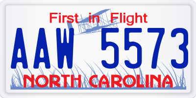 NC license plate AAW5573