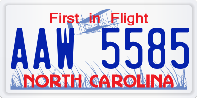 NC license plate AAW5585