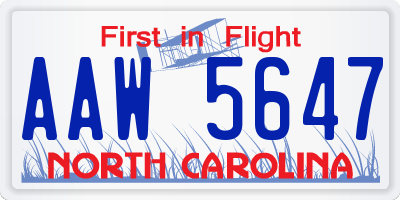 NC license plate AAW5647