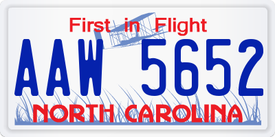 NC license plate AAW5652