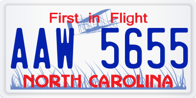 NC license plate AAW5655
