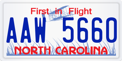NC license plate AAW5660