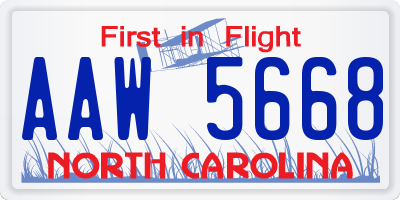 NC license plate AAW5668