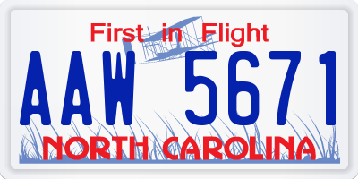NC license plate AAW5671