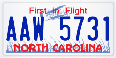 NC license plate AAW5731