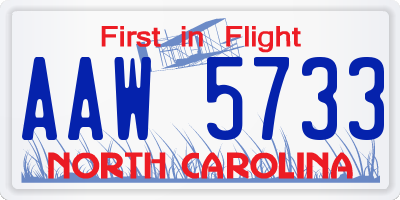 NC license plate AAW5733
