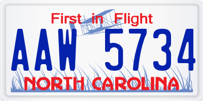 NC license plate AAW5734