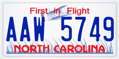 NC license plate AAW5749