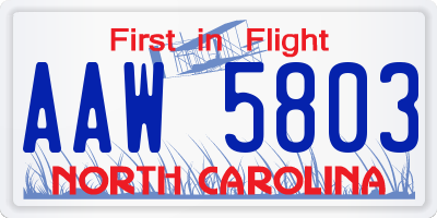 NC license plate AAW5803