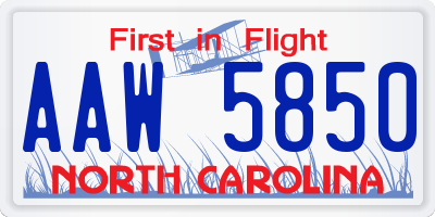 NC license plate AAW5850
