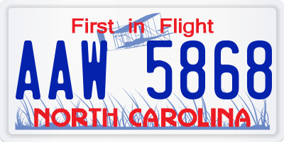 NC license plate AAW5868