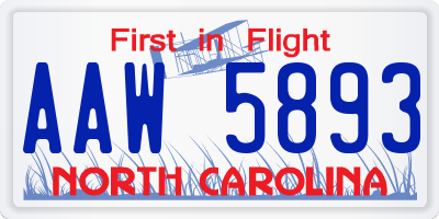 NC license plate AAW5893
