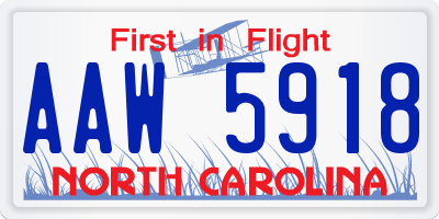 NC license plate AAW5918