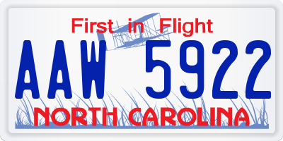 NC license plate AAW5922