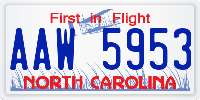 NC license plate AAW5953