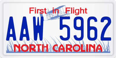 NC license plate AAW5962