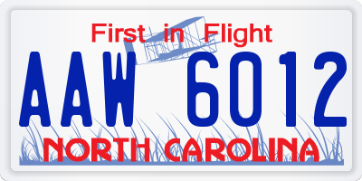 NC license plate AAW6012