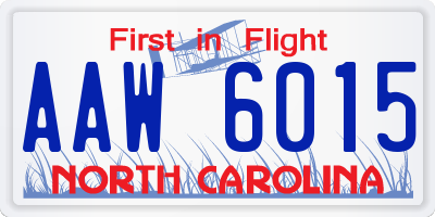 NC license plate AAW6015