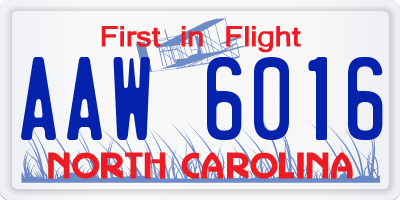 NC license plate AAW6016