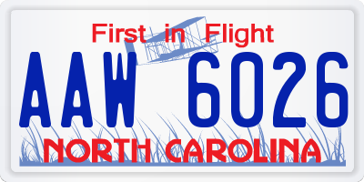 NC license plate AAW6026