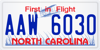 NC license plate AAW6030