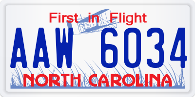 NC license plate AAW6034