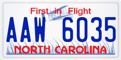 NC license plate AAW6035