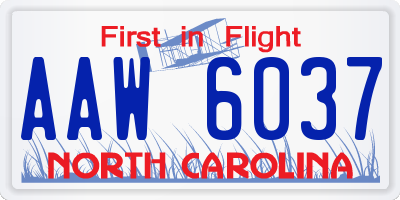NC license plate AAW6037