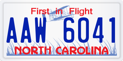 NC license plate AAW6041