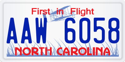NC license plate AAW6058