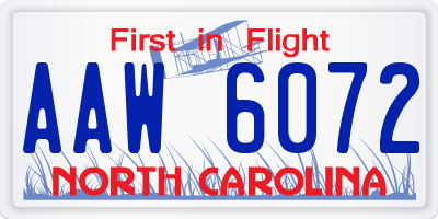NC license plate AAW6072