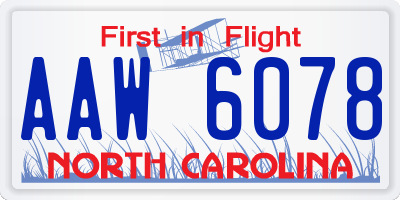 NC license plate AAW6078