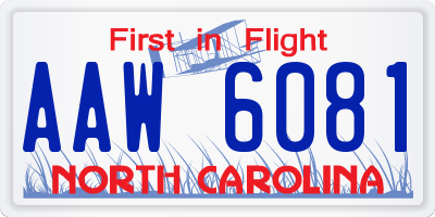 NC license plate AAW6081