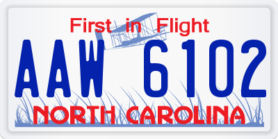 NC license plate AAW6102