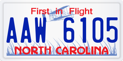 NC license plate AAW6105