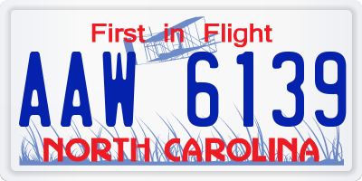 NC license plate AAW6139